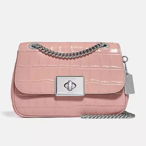 Coach Cassidy Pink Croc Crossbody Bag F38081 - Picture 1 of 17